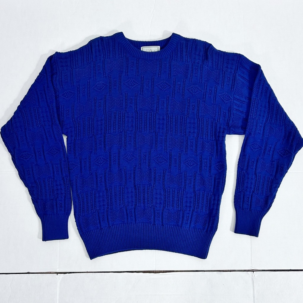 Christopher Hayes Sweater Men's Size L Navy Blue Cable Knit Chunky Long Sleeve